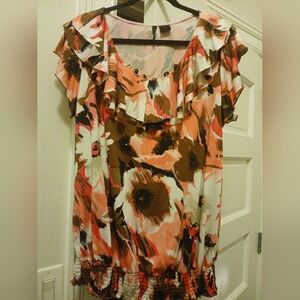 New Direction Stretch V-Neck Ruffled Blouson Blouse Size 1X